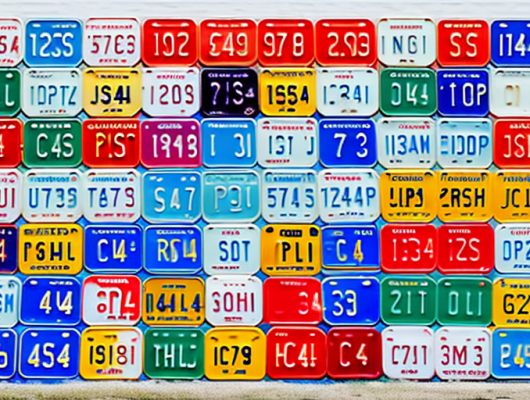 A variety of colorful license plates from different countries