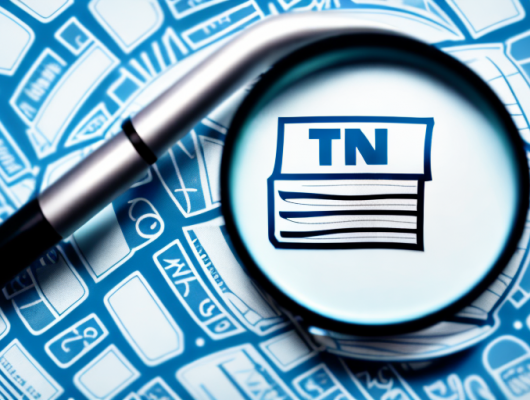 A magnifying glass hovering over a generic vehicle inspection sticker on a car windshield