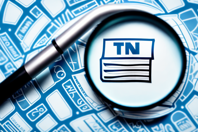 A magnifying glass hovering over a generic vehicle inspection sticker on a car windshield