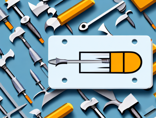 A license plate holder with a small tool like a screwdriver next to it