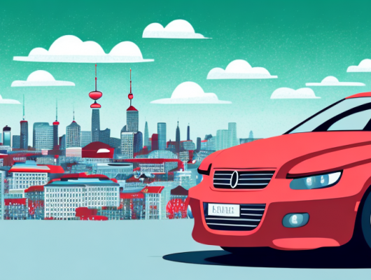 A red license plate on the back of a car