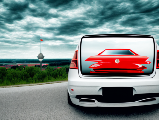 A red license plate on a car