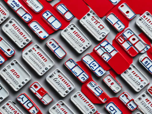 A set of red license plates