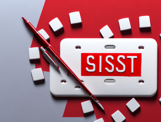 A swiss license plate with a red background and white numbers