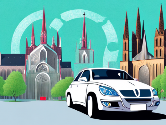 A car with an empty license plate in the foreground