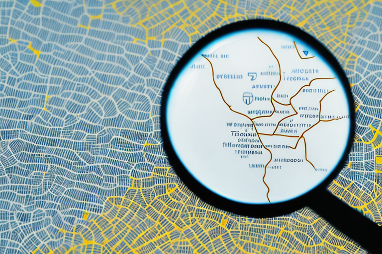 A magnifying glass hovering over a simplified map of austria