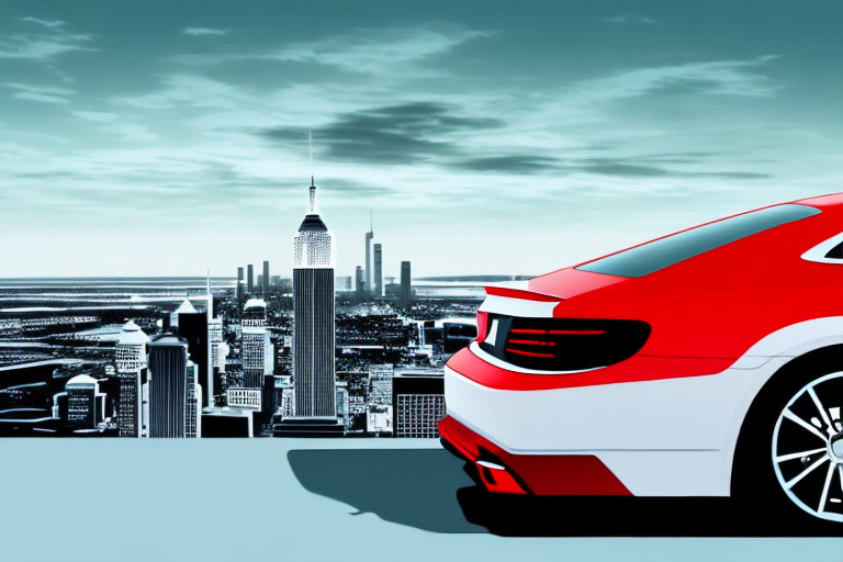 A red license plate affixed to the back of a sleek