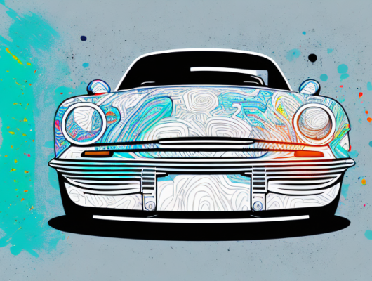 A car license plate as a canvas with abstract art on one side and a standard