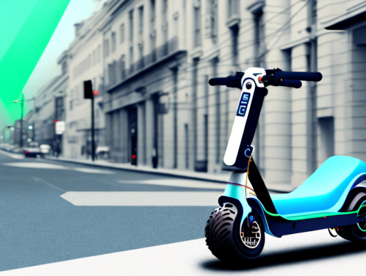 An electric scooter with a visible insurance tag attached