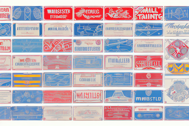 Various types of trailer signs (anhänger-schilder) with different shapes