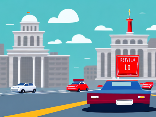 A car with red license plates driving on a road