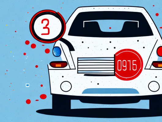 Red license plates on a car parked in a scenic location