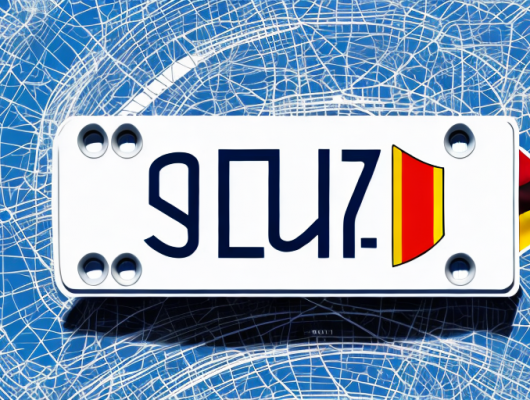 A german license plate with the prefix "su" against a backdrop of iconic german landmarks