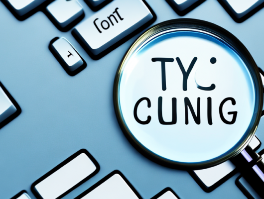 A magnifying glass hovering over a computer keyboard