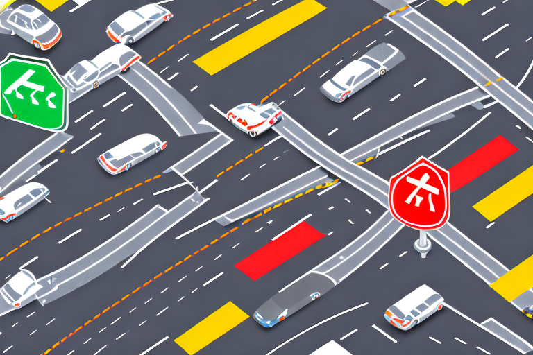 A german road with various traffic signs and signals