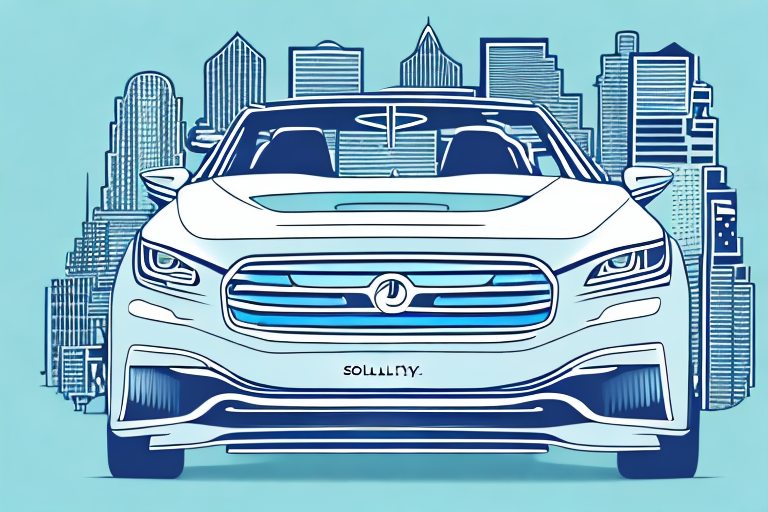 A car with solingen's cityscape in the background and a registration plate symbolically representing the process of vehicle registration