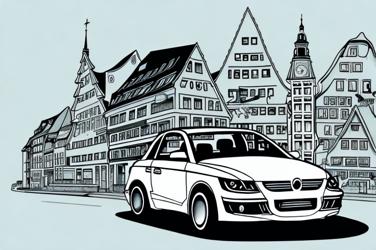 A car with an expired inspection sticker on a german city street