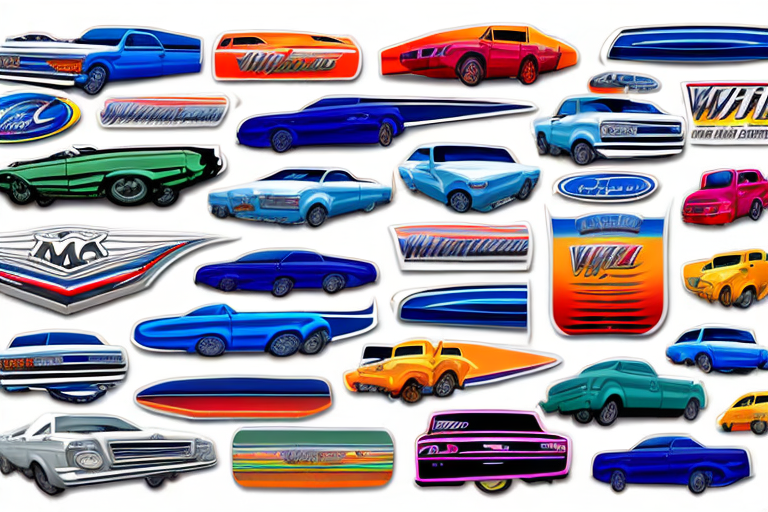 A variety of colorful and unique windshield stickers on different types of vehicles