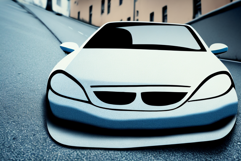 A scheibenkeil car accessory placed behind a car's tire on a sloping street