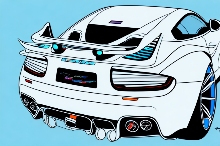 A sports car with visible modifications like a large rear spoiler and custom exhaust