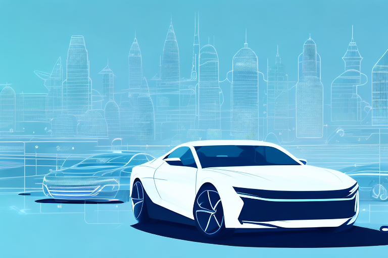 Various futuristic cars with visible software interfaces and advanced technology components