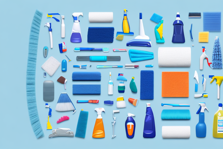 A car interior with various cleaning tools like vacuum