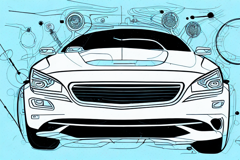 A car's front axle with a clearly visible stabilizer bar