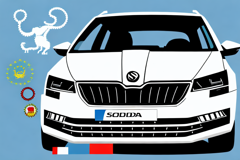A skoda car with a european union flag in the background