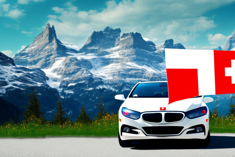 A used car with swiss flag colors or emblems