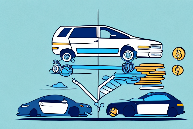A new car and a used car on a scale
