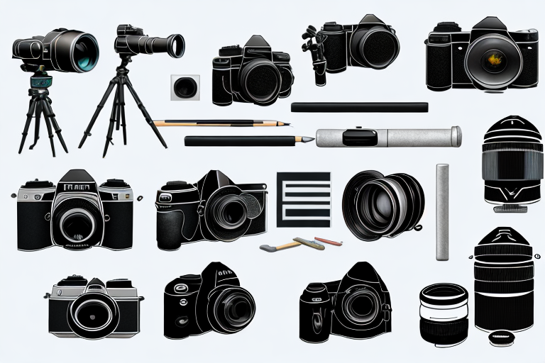 Various photography equipment like a camera