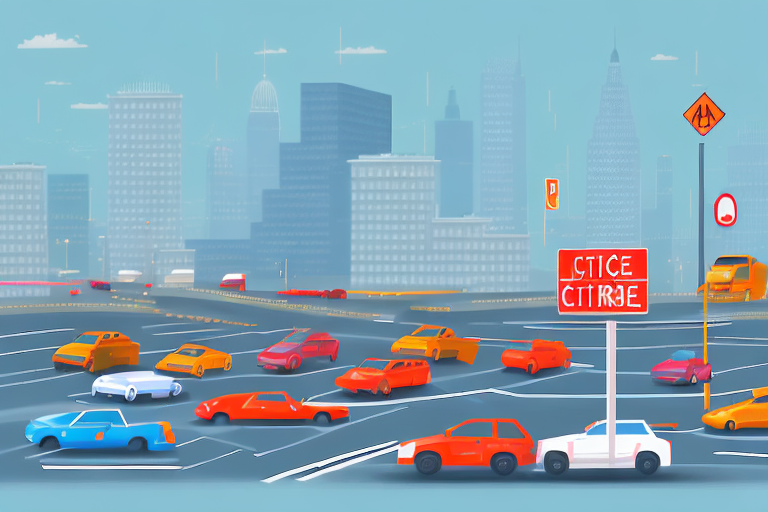 A cityscape with various types of vehicles