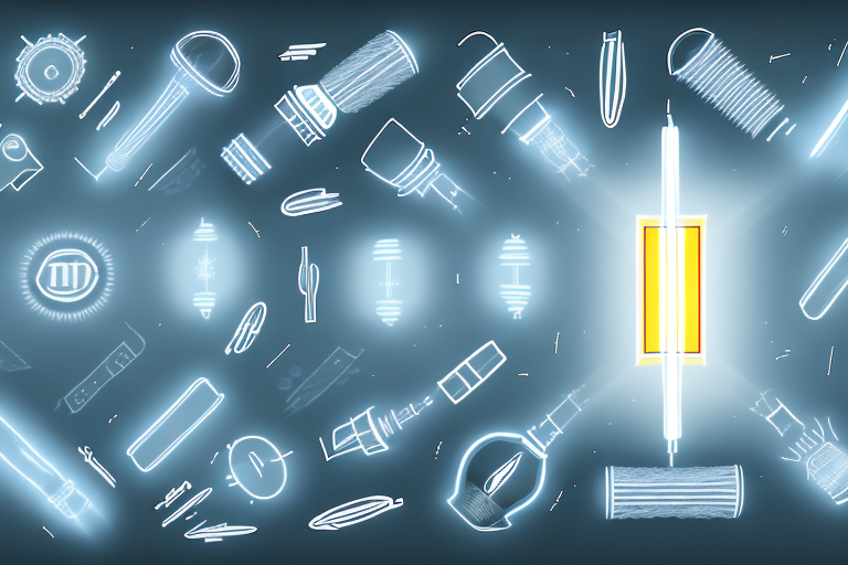 Various types of flashlights emitting bright light in a dark setting