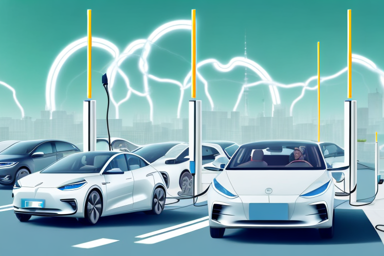 Several electric cars of different models on a german autobahn