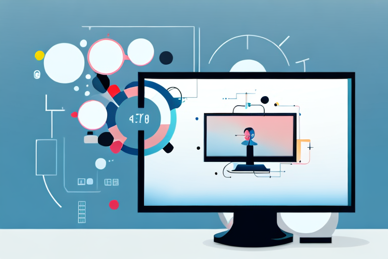 A computer monitor displaying a blurry image on one side and a clear