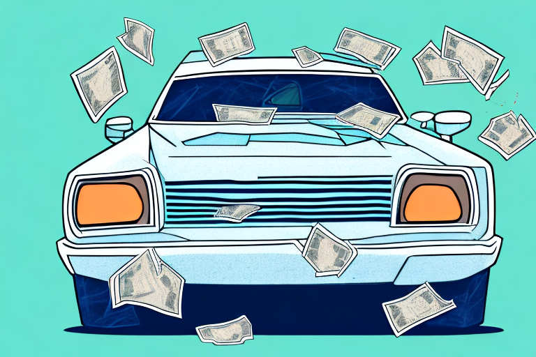 A car with a cracked windshield and a wallet with bills sticking out