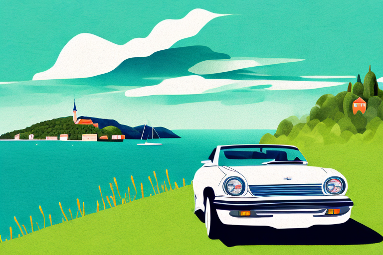 A car driving towards a scenic croatian landscape