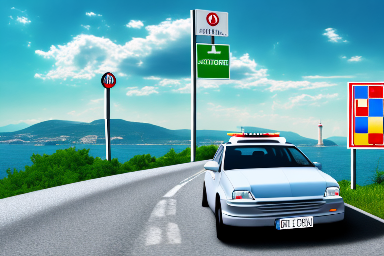 A car on a scenic route with signs indicating the way to croatia