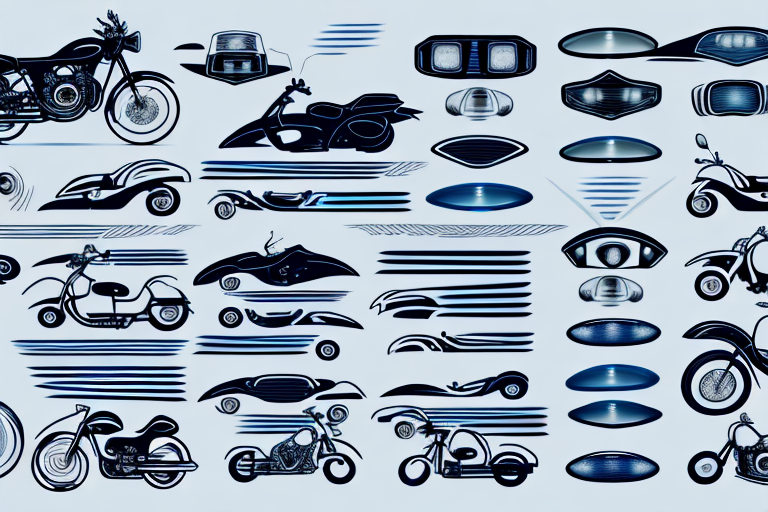 A variety of motorcycles showcasing different types of lighting options like headlights