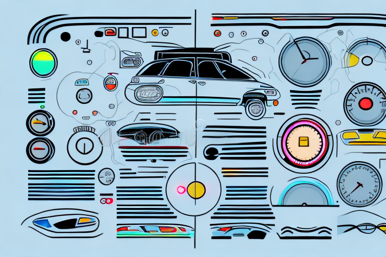 A car with various indicators and gauges highlighted