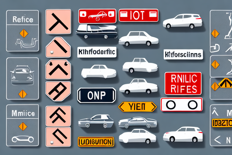Various traffic signs and road scenarios that represent the most important traffic rules in germany