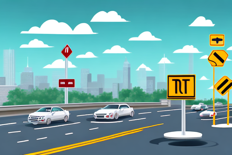 A series of cars in a column on a highway