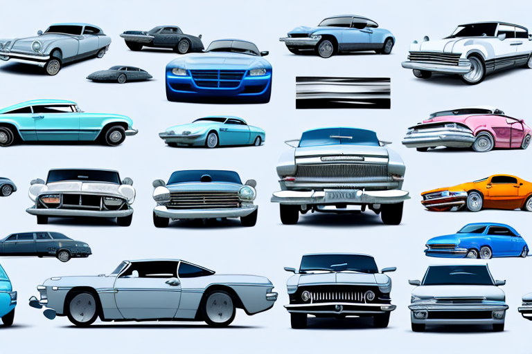 A variety of cars of different models and colors on a road with a few of them broken down or in the process of being repaired