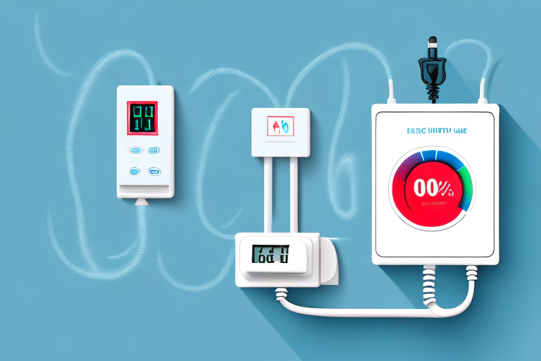 A heating pad plugged into an electrical outlet with an energy meter showing the consumption level