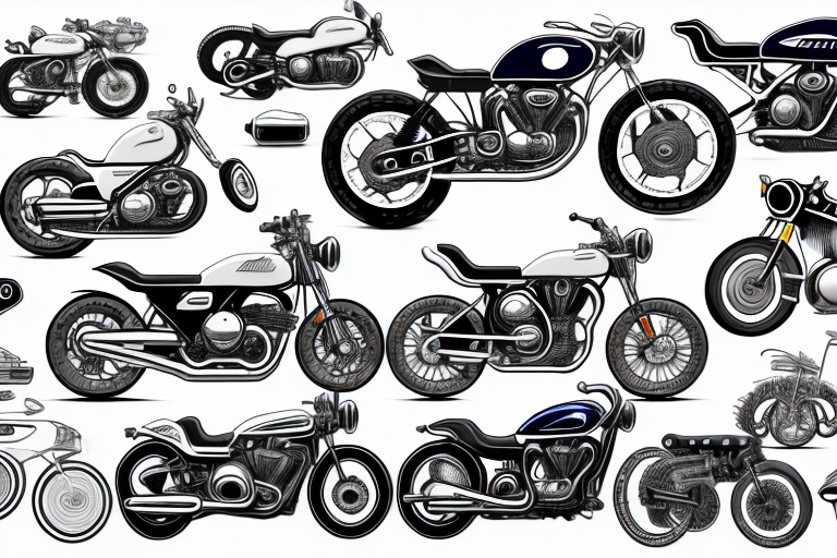 A variety of beautiful motorcycles from different angles and perspectives
