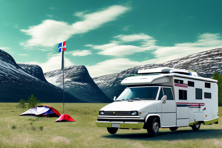 An overloaded motorhome with various camping equipment bulging out