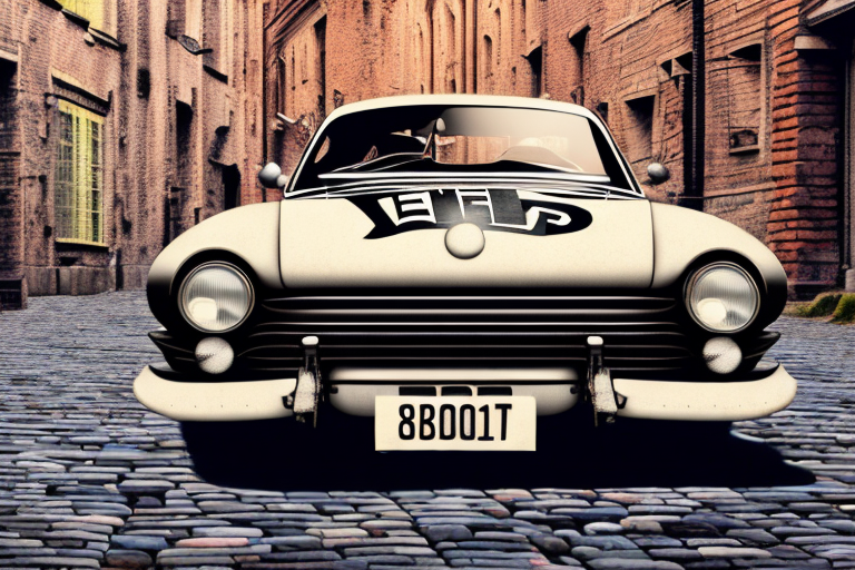 A vintage race car with a license plate