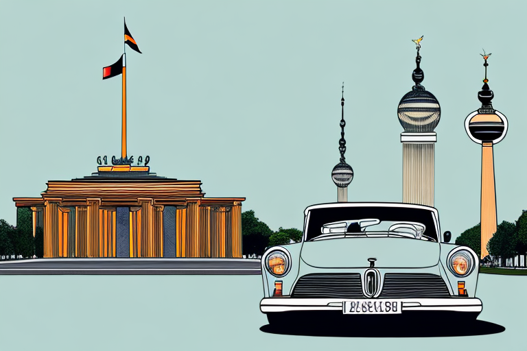 A vintage car parked in front of a classic german architectural building