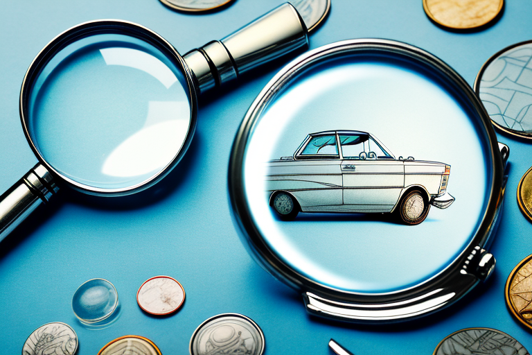 A vintage car with a magnifying glass hovering over it