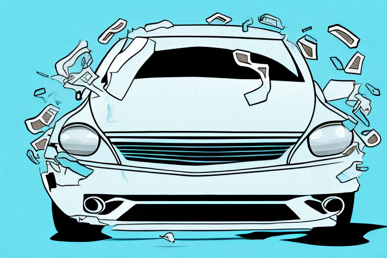 A car with visible defects such as a flat tire and a broken headlight